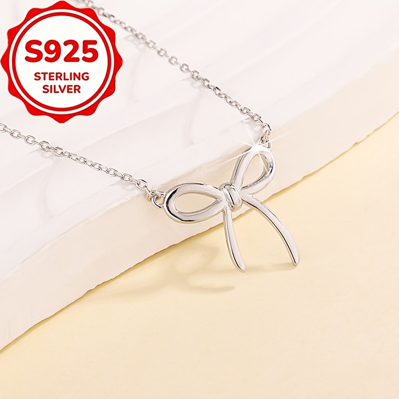 Women's S925 Silver Bow Necklace, Elegant Minimalist Gift